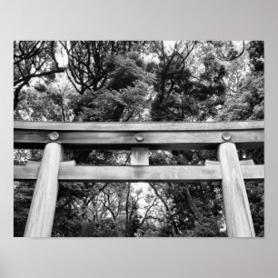 Gammal grind vid Meiji Shrine i Yoyogi Park i Toky Poster