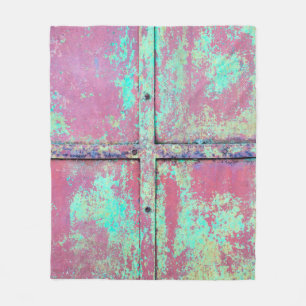 Gammal grönt målade vägg med rost struktur. Grunge Fleecefilt