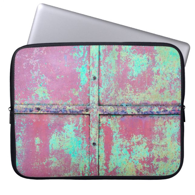 Gammal grönt målade vägg med rost struktur. Grunge Laptop Fodral (Framsidan)