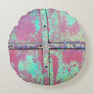 Gammal grönt målade vägg med rost struktur. Grunge Rund Kudde