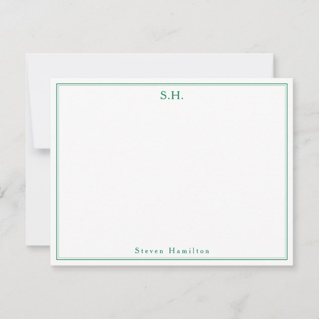 Gammal Grönt Monogram Namn-minimalistisk Anteckningskort (Framsida)