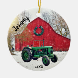 Gammal Grönt Tractor-jul Julgransprydnad Keramik