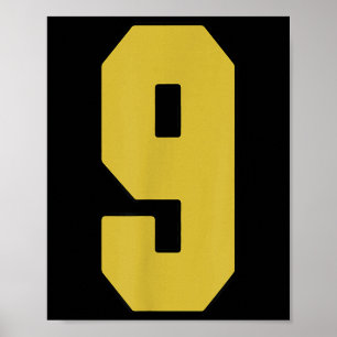 Gammal Guld Black Number 9 Jersey Player Uniform # Poster