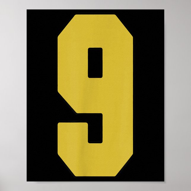 Gammal Guld Black Number 9 Jersey Player Uniform # Poster (Framsidan)