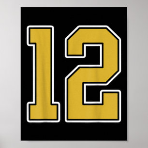 Gammal Guld Black White Srts nummer 12 Jersey Unif Poster