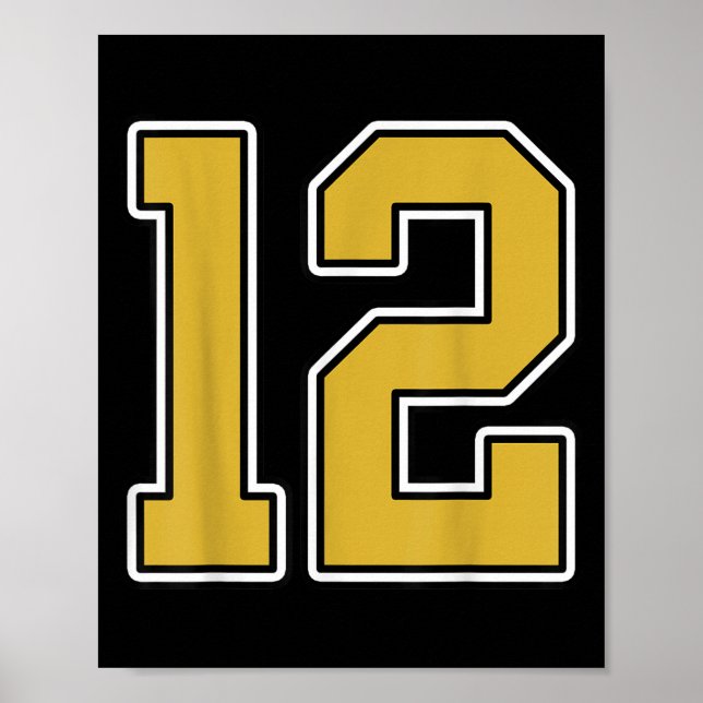 Gammal Guld Black White Srts nummer 12 Jersey Unif Poster (Framsidan)