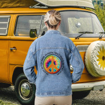 Gammal Hippie Fredstecken Denim Jacka
