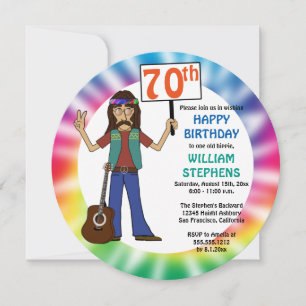 Gammal hippie Hippy Tie Dye 70:e Födelsedagsfesten Inbjudningar