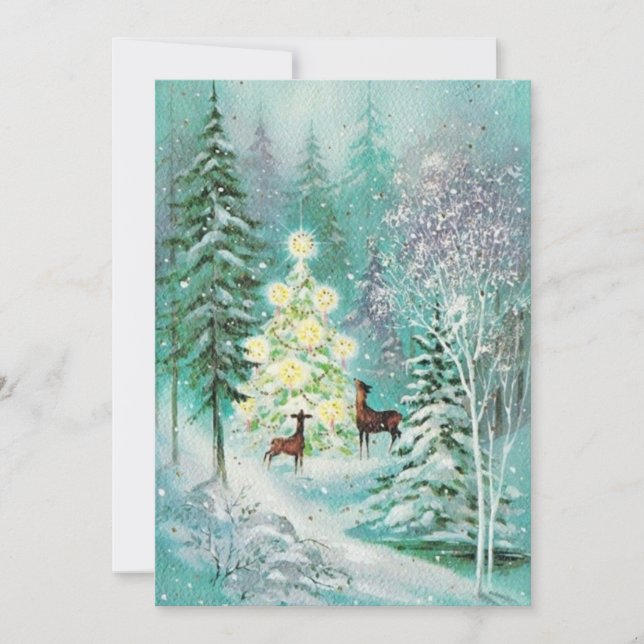 Gammal hjort i snön julkort (Framsida)