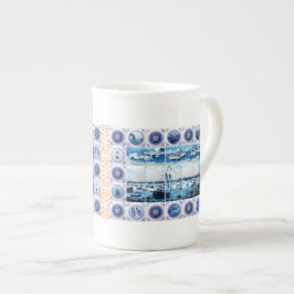 Gammal holländsk maritim Holland Delftware stil Benporslin Mugg