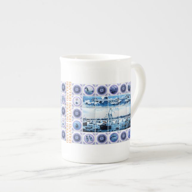 Gammal holländsk maritim Holland Delftware stil Benporslin Mugg (Framsida höger)