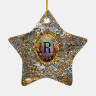 Gammal Hollywood chic elegant Monogram Julgransprydnad Keramik