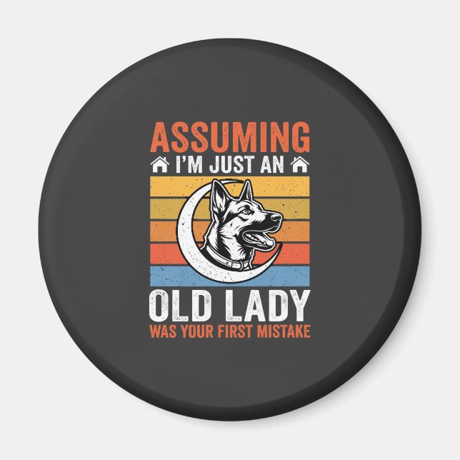 Gammal Hund Damvarning Retro Magnet (Framsidan)