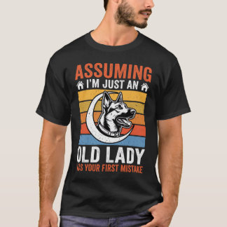 Gammal Hundkvinna Varning Retro T Shirt