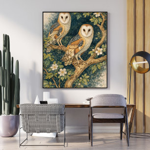 Gammal illustration av uggla Trädgårdsugglans bo Poster