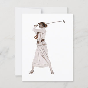 Gammal illustration kvinna golfar vykort