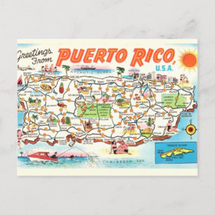 Gammal illustrerad Puerto Rico-karta vykort