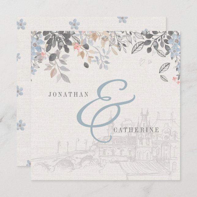 Gammal inbjudan till charmbröllop (Fram/baksida)