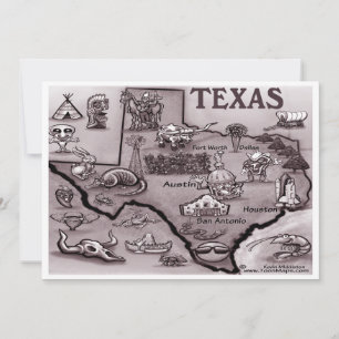 Gammal inbjudan till Texas Tecknad Karta