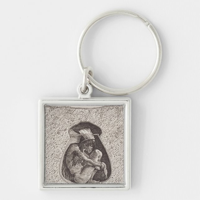 Gammal indisk kyrkogård fyrkantig silverfärgad nyckelring (Framsidan)