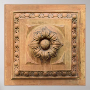 Gammal italiensk terracotta blommigt plaque, roset poster
