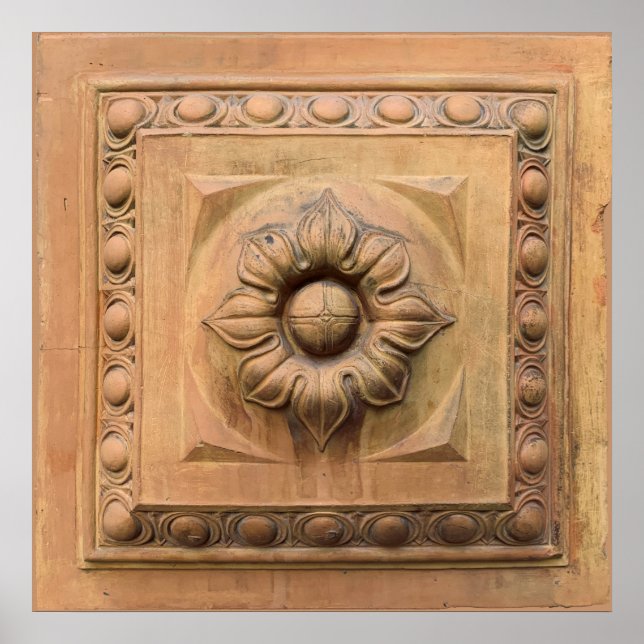 Gammal italiensk terracotta blommigt plaque, roset poster (Framsidan)