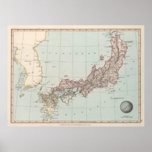 Gammal japansk Karta (1850) Vintage Nippon Atlas Poster