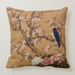 Gammal japansk målning för vintage av en fågel kudde