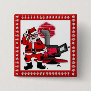 Gammal jul tomte och en koleldad spissugn brännare knapp