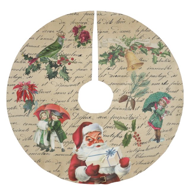 Gammal Julgubbe decoupage viktoriansk Julgransmatta Borstad Polyester (Framsidan)
