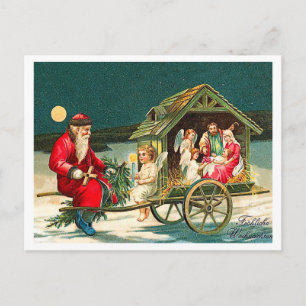Gammal jultomten med den Jesus familjen, religiösa Vykort