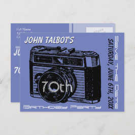 Gammal kamera 70:e födelsedagsfesten Spara datum 2 Meddelande Vykort