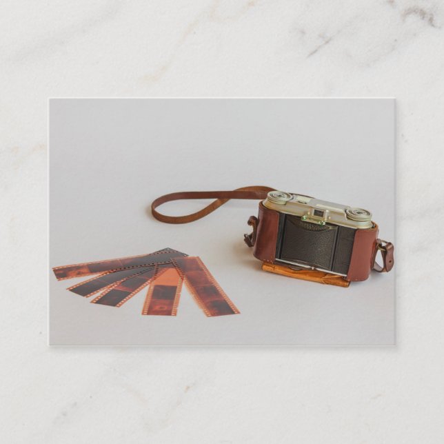 gammal kamera med negativt affärskort visitkort (Framsida)