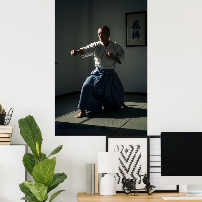 Gammal karatemästare som utför Kata Poster (Hemmakontoret)