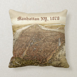 Gammal karta 1870 för Manhattan New York City Kudde