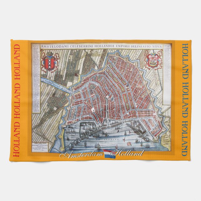 Gammal karta Amsterdam Holland Kökshandduk (Horisontell)