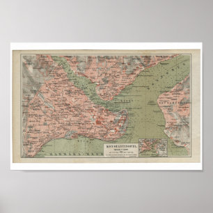 Gammal karta av Constantinople Poster