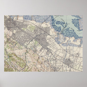 Gammal karta av Palo Alto & Silicon Valley CA Poster