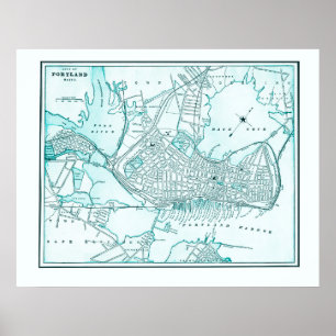 Gammal karta av Portland, Maine från 1898 Poster