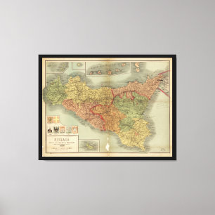 Gammal karta av Sicily från 1900 (den Sicilia Canvastryck