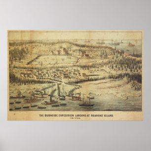Gammal karta för Roanoke öBurnside expedition Poster