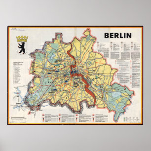 Gammal karta över Berlin 1961, tryck från kalla kr