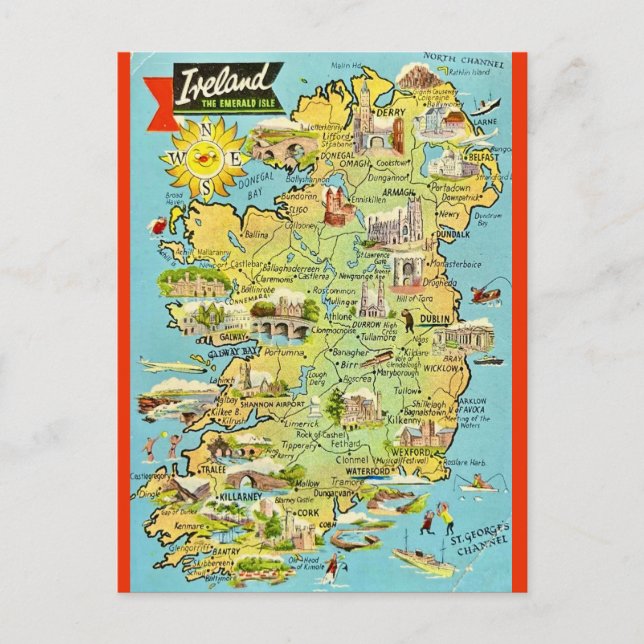 Gammal karta över Irland vykort (Framsida)