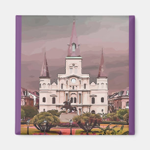 Gammal katedral i New Orleans Fransk Quarter Magnet
