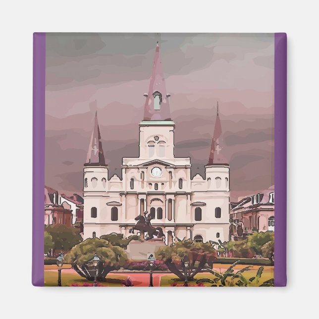 Gammal katedral i New Orleans Fransk Quarter Magnet (Framsidan)
