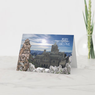 Gammal katedral och julgran kort