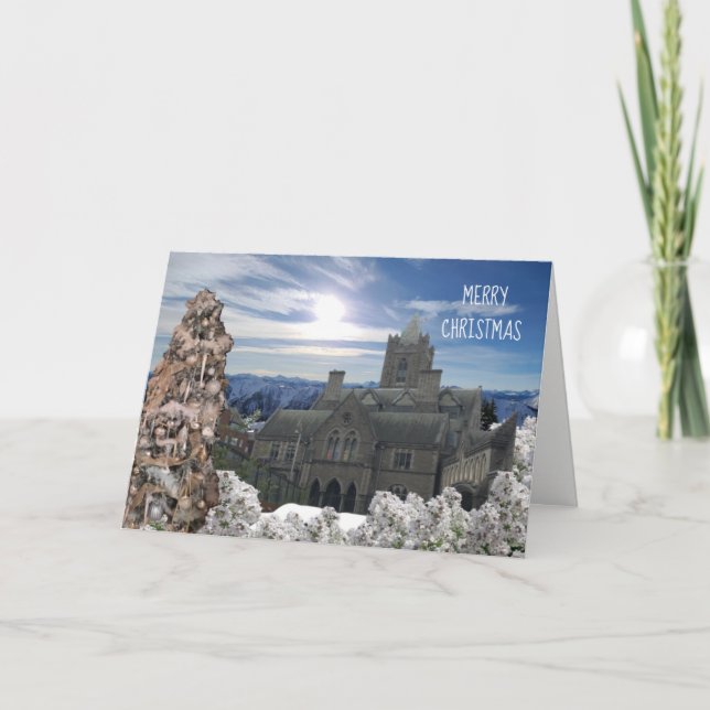 Gammal katedral och julgran kort (Framsida)