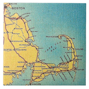 Gammal keramisk karta över Boston Cape Cod på kake Kakelplatta