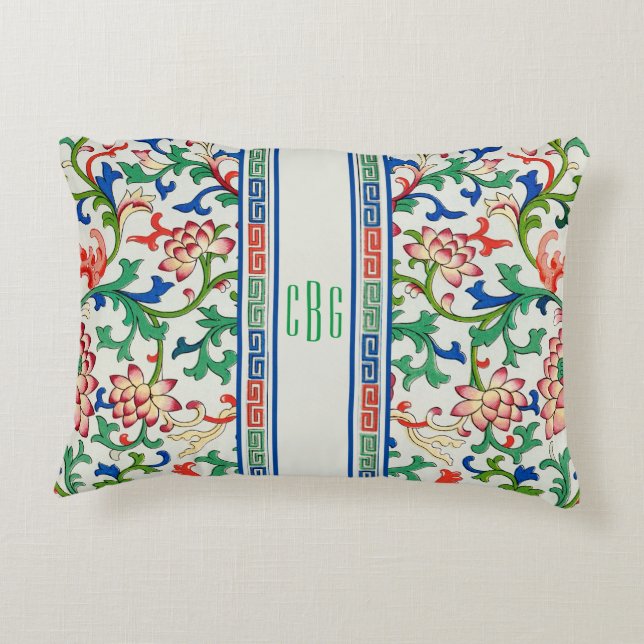 Gammal kinoiserie-Chic, accent Pillow Monogrammed Prydnadskudde (Baksidan)
