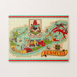 Gammal klassisk Bermuda Karta 11 x 14 Pussel